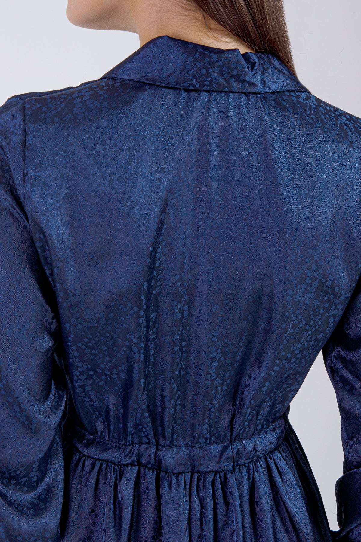 Midnight Blue Elegance – Modest Satin Maxi Dress