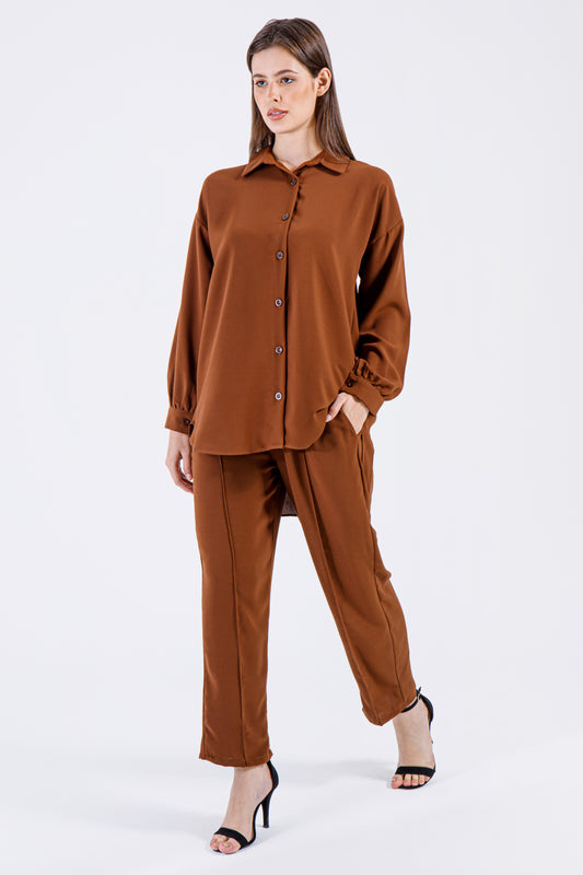 Lina Button-Down Coord Set – Olive Green