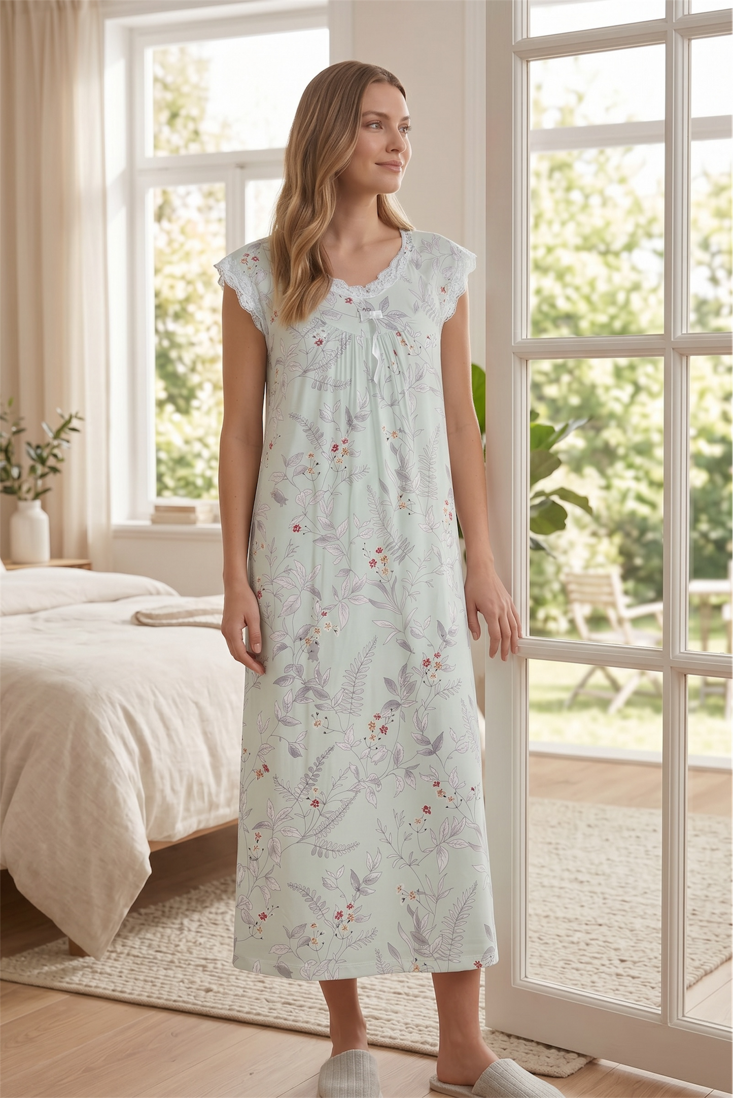 Celeste – Soft Mint Floral Nightdress | Women’s Lace Sleepwear