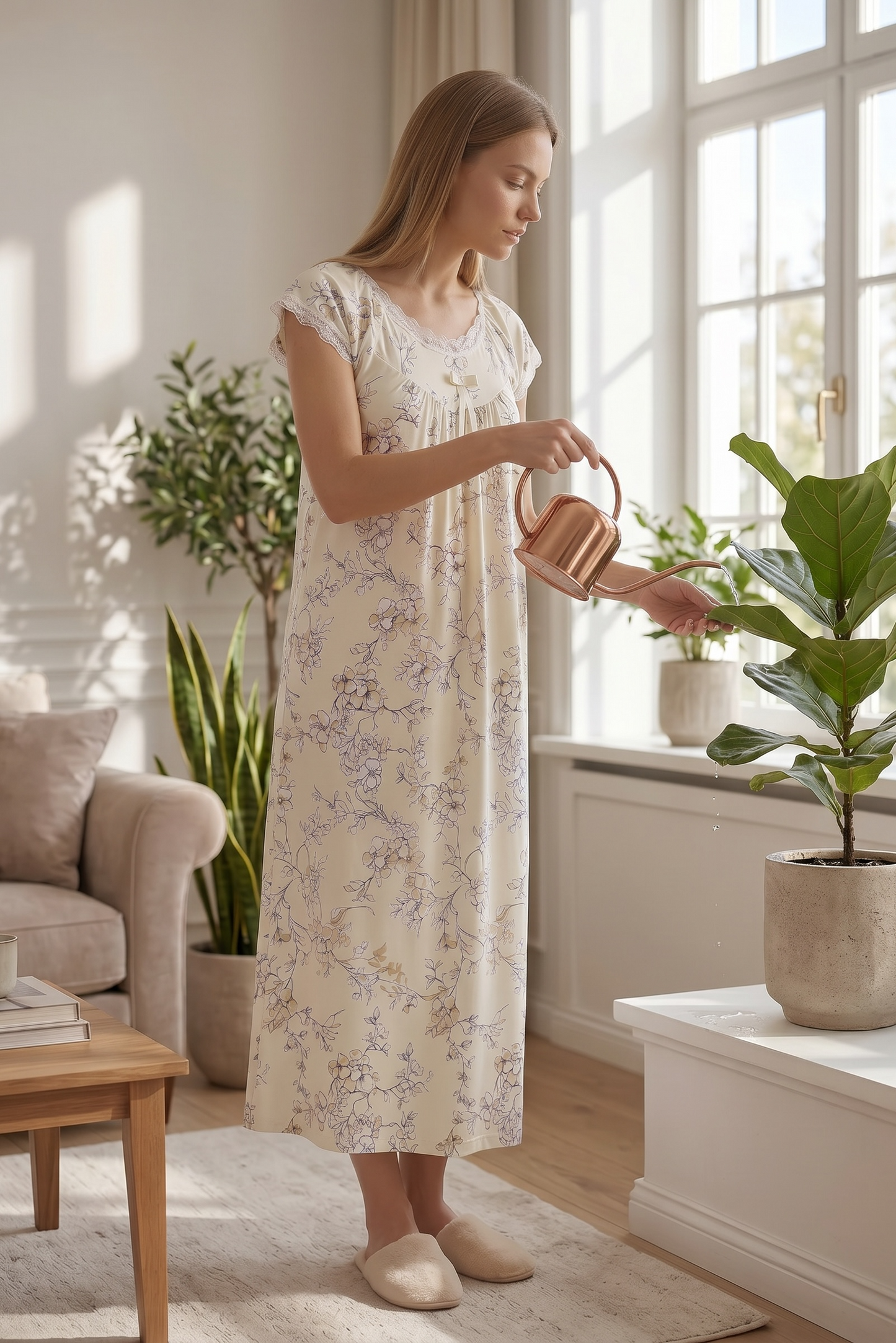 Marielle – Soft Ivory Floral Nightdress | Women's Lace Sleepwear