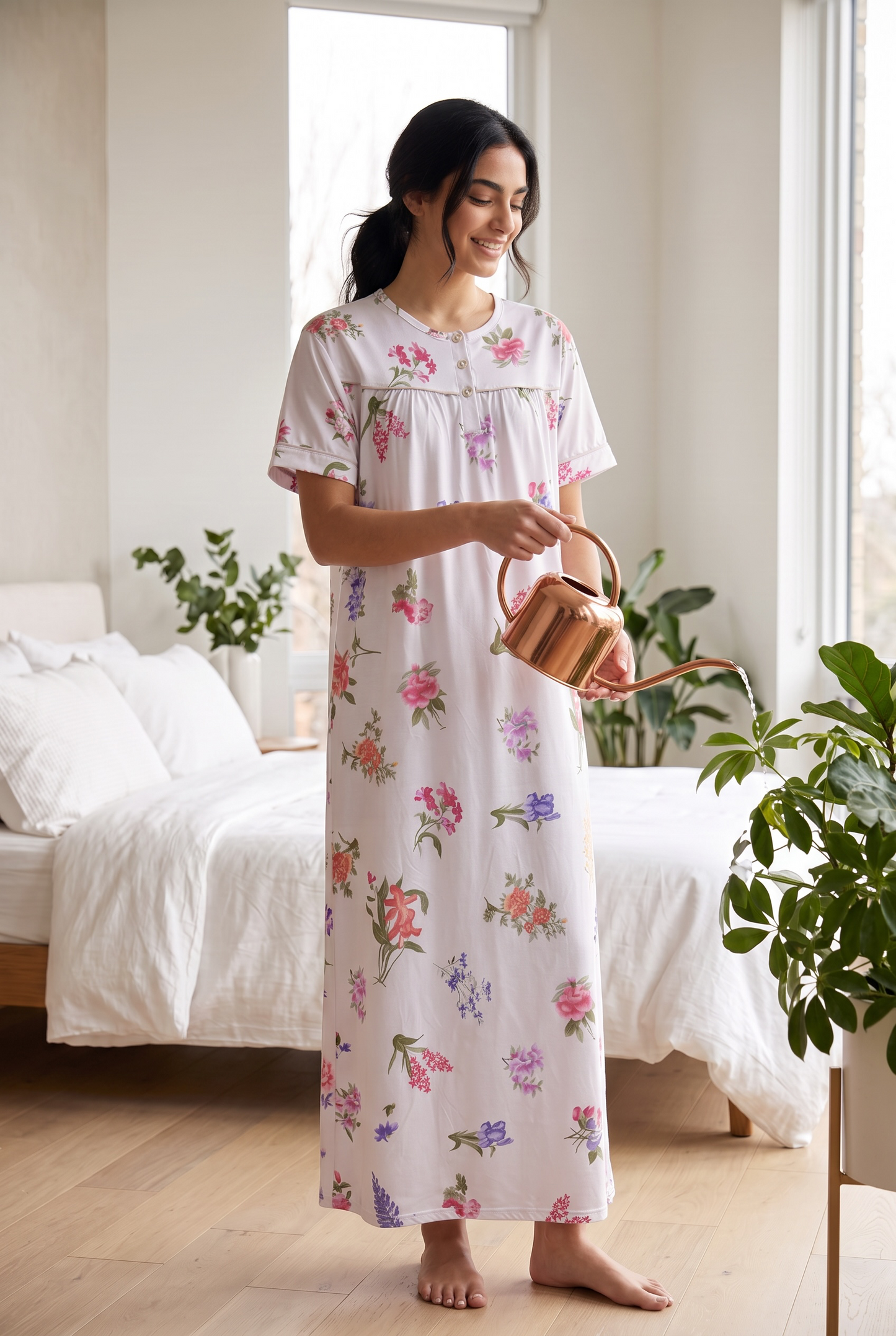 Florina – Soft White Floral Nightdress | Women’s Lace Sleepwear