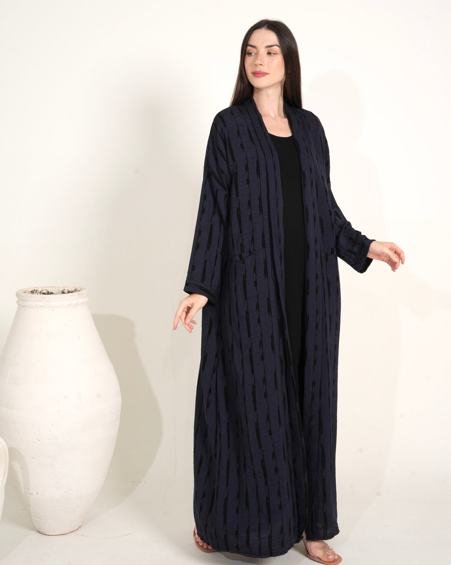 Charcoal Blue - Abaya Dress with Black Inner Elegance (2 pcs set)