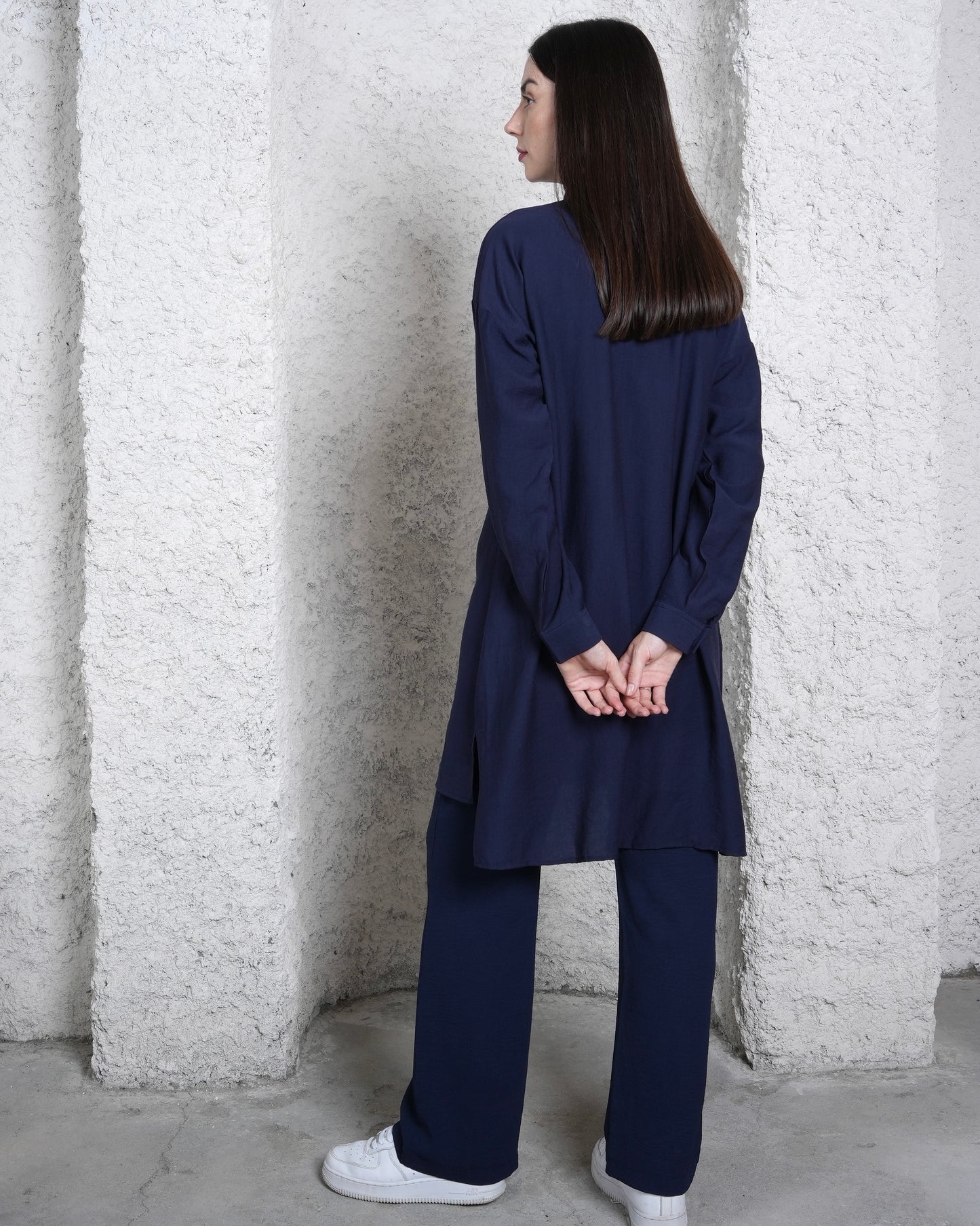 Buttoned Elegance - Navy Blue Co-ord Set with Front Pocket’s