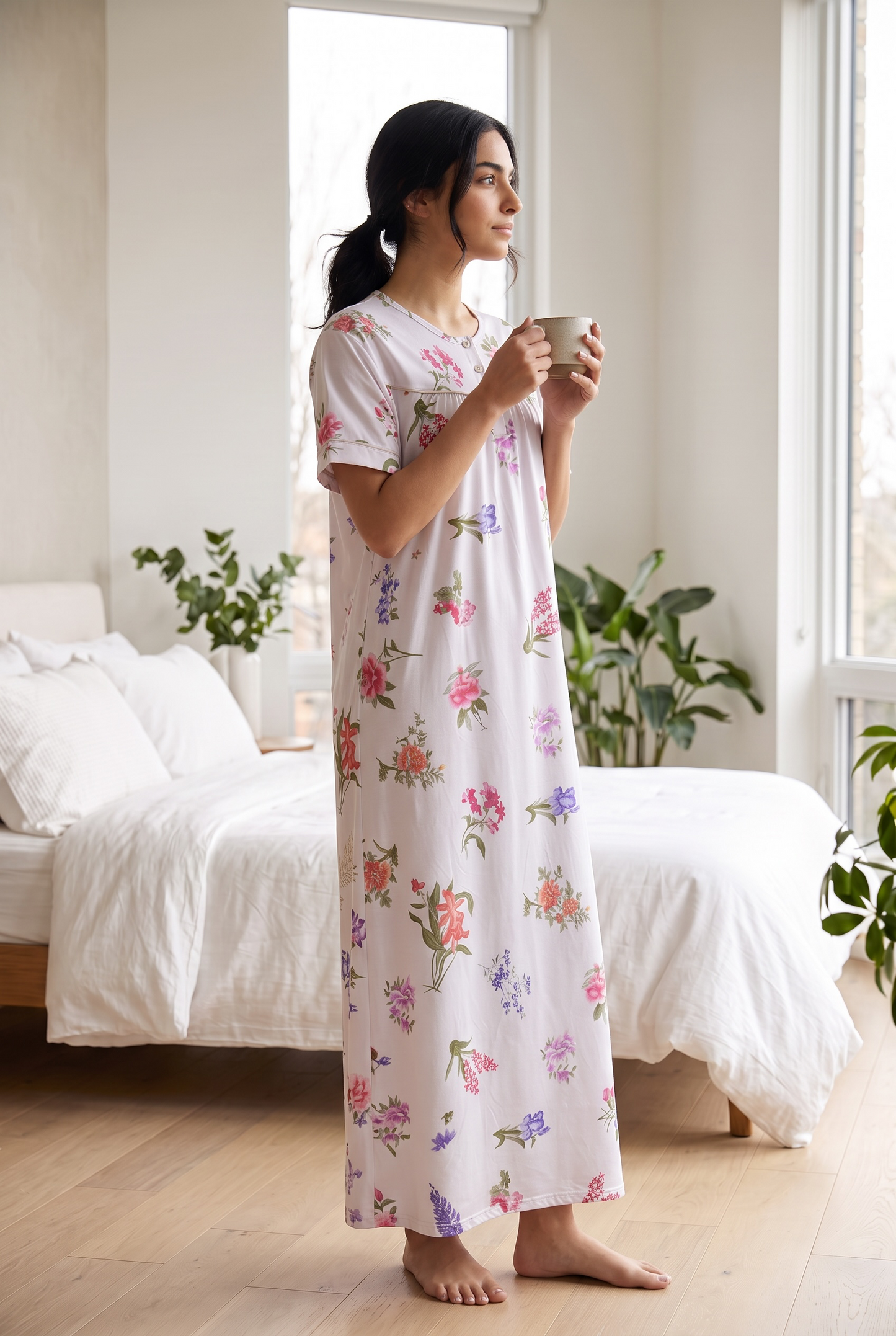 Florina – Soft White Floral Nightdress | Women’s Lace Sleepwear