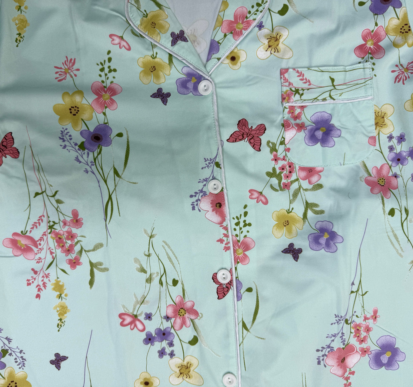 Elira – Soft Mint Floral Sleepwear | Button-Up Lounge Set