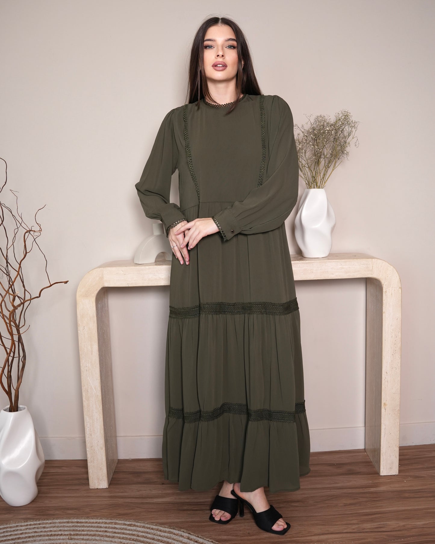 Ethereal Olive - Modest Maxi Dress in Olive Green