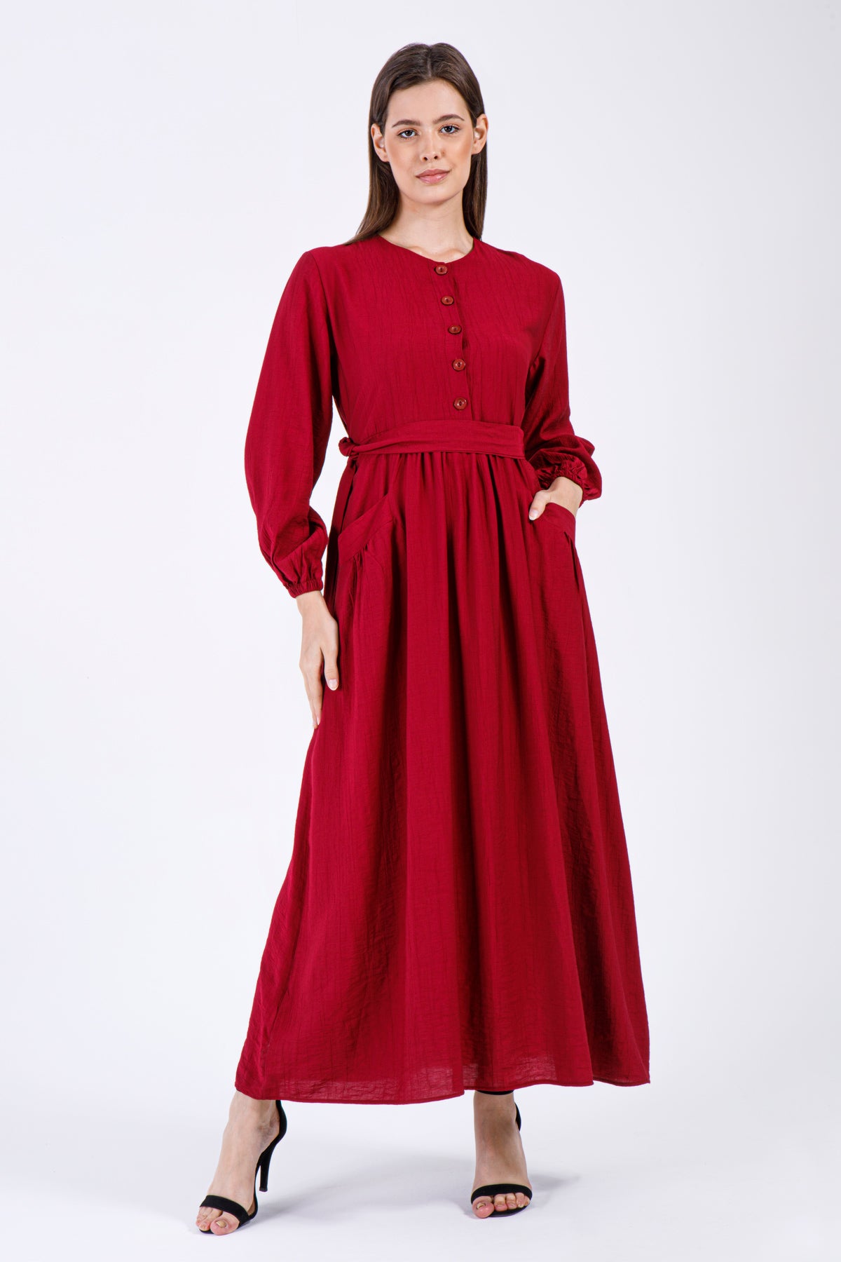 Ruby Elegance Maxi Dress – Deep Red