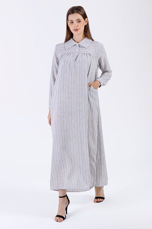 Laya Striped Maxi Dress – Soft Grey