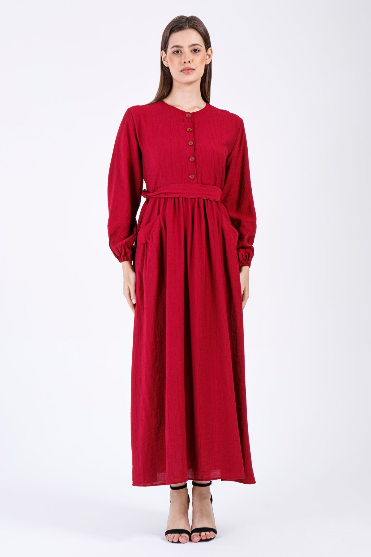 Ruby Elegance Maxi Dress – Deep Red