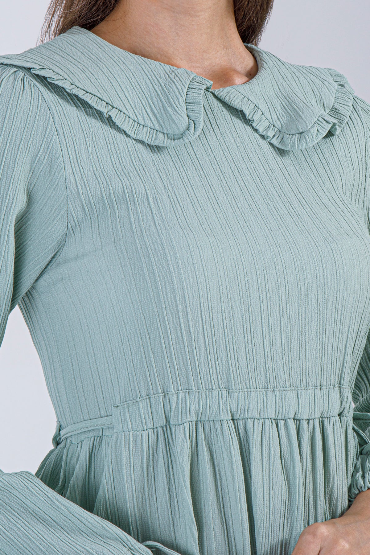 Ruffled Collar Crinkle Maxi Dress – Mint Green