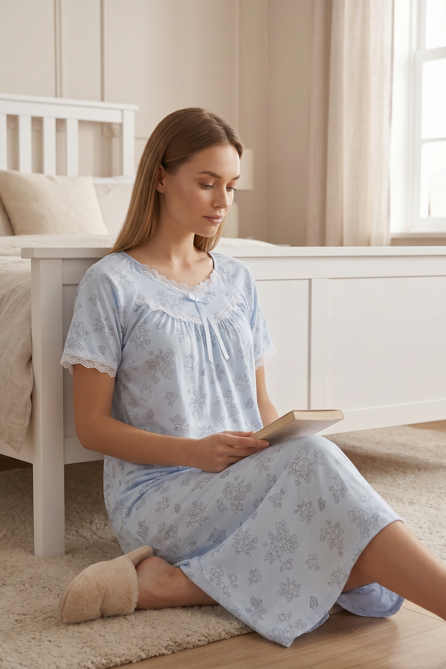 Aveline – Powder Blue Lace Nightdress | Women’s Sleepwear