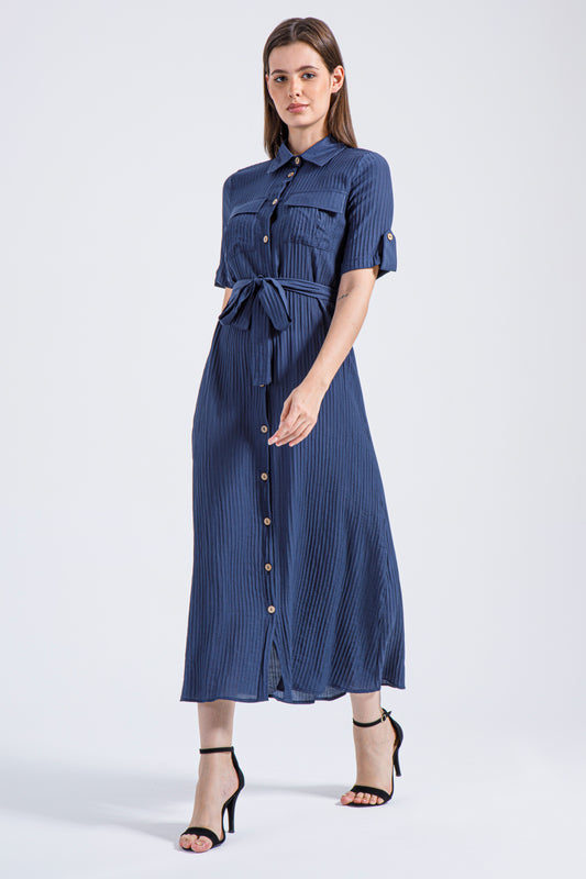 Nayla Button-Down Maxi Dress – Deep Navy