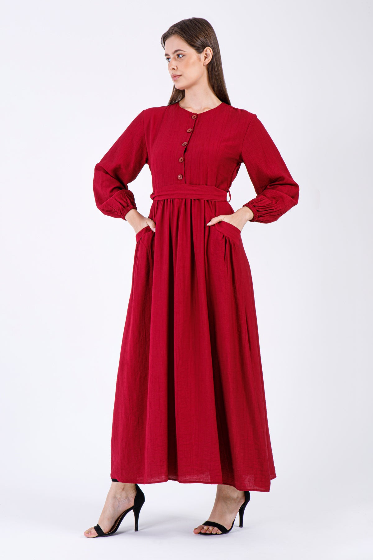Ruby Elegance Maxi Dress – Deep Red