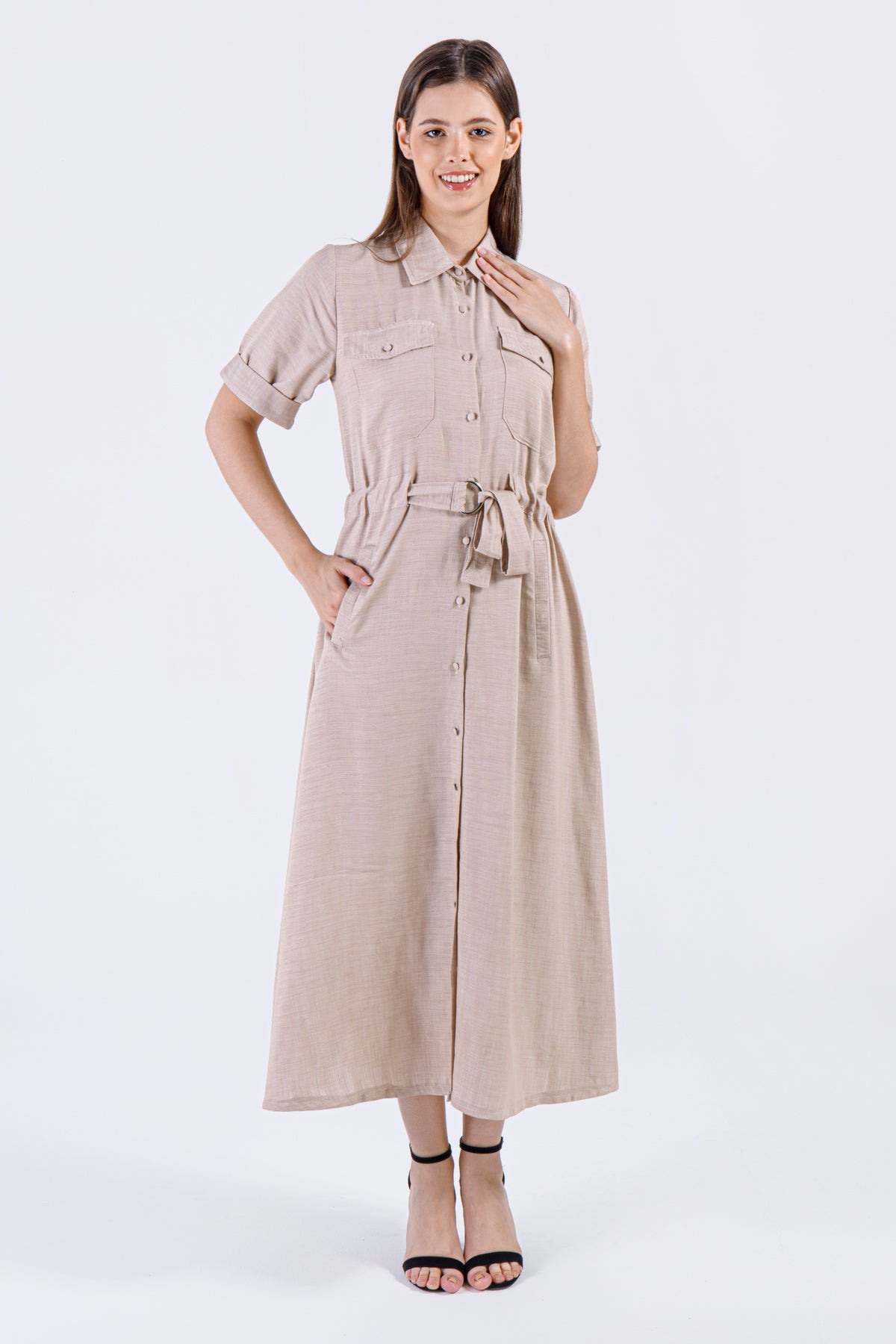 Ranya Button-Down Maxi Dress – Desert Sand
