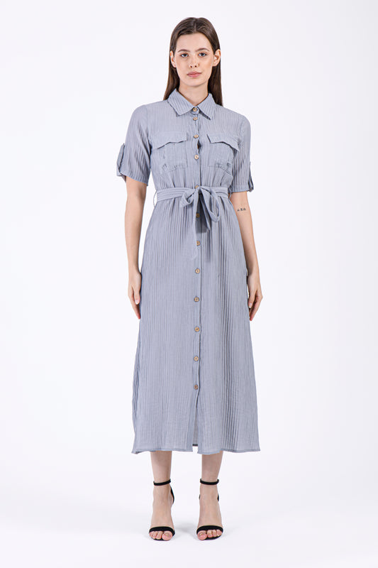 Liyana Button-Down Maxi Dress – Mist Grey