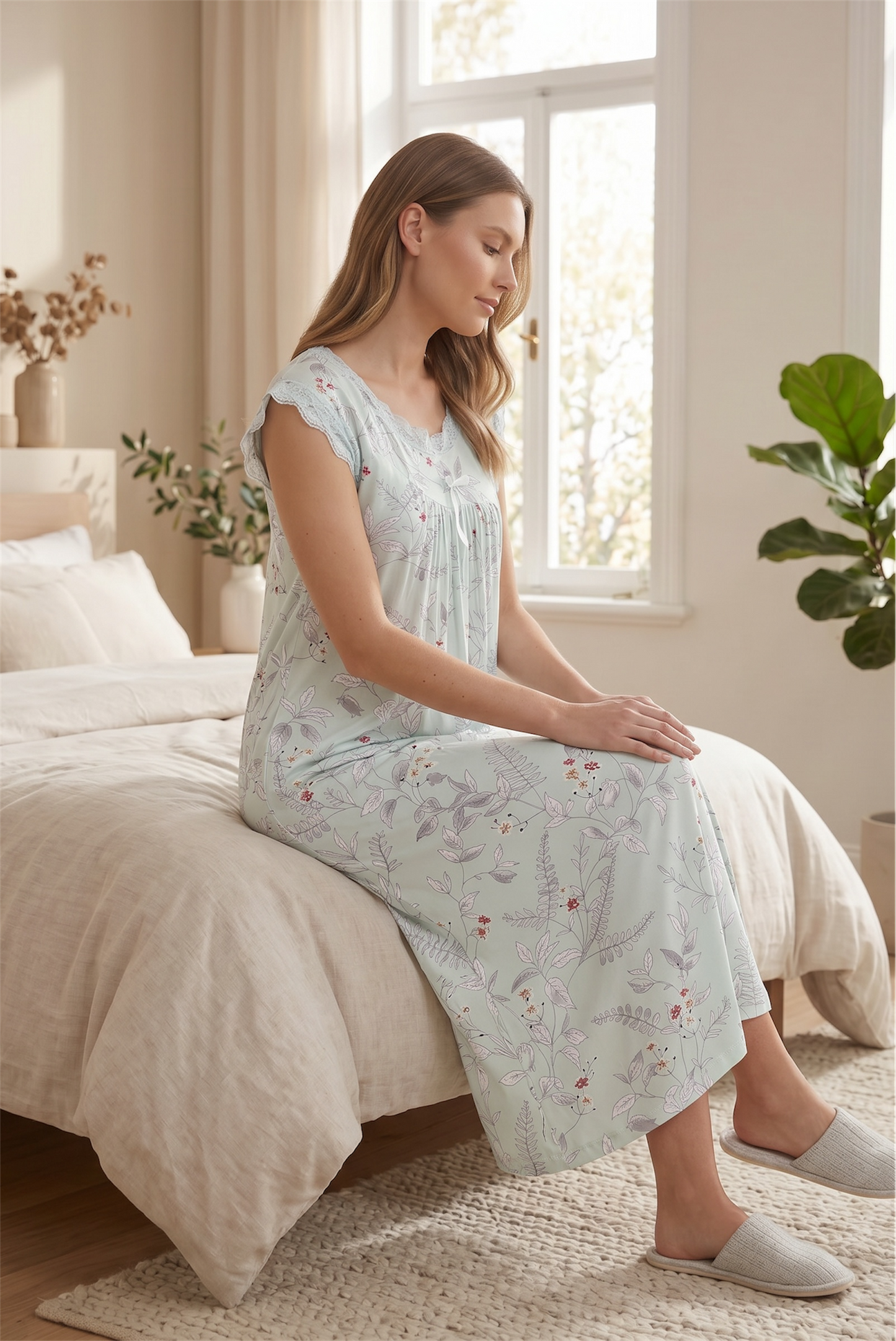 Celeste – Soft Mint Floral Nightdress | Women’s Lace Sleepwear
