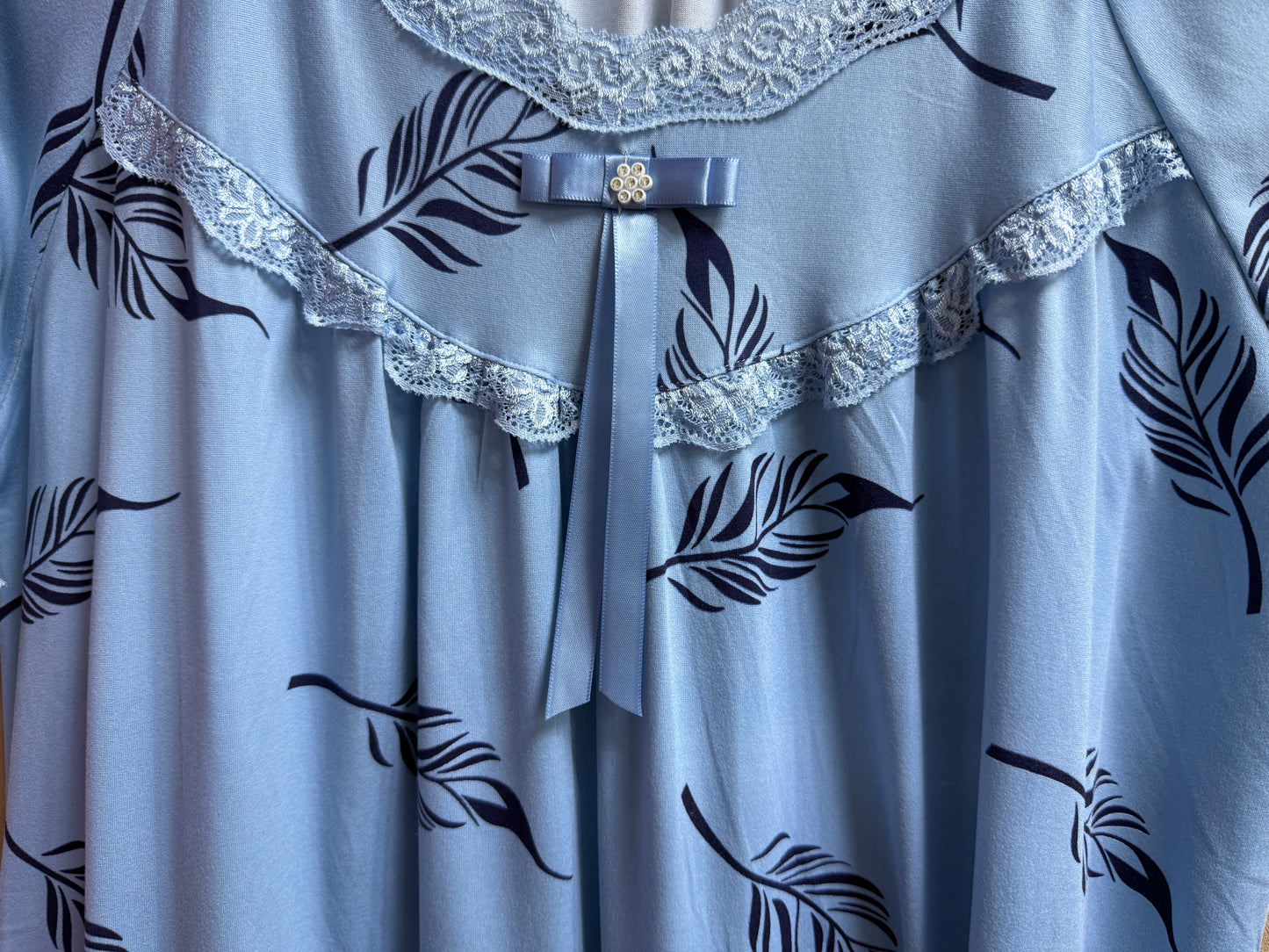 Elara – Soft Sky Blue Feather Nightdress | Women’s Lace Sleepwear