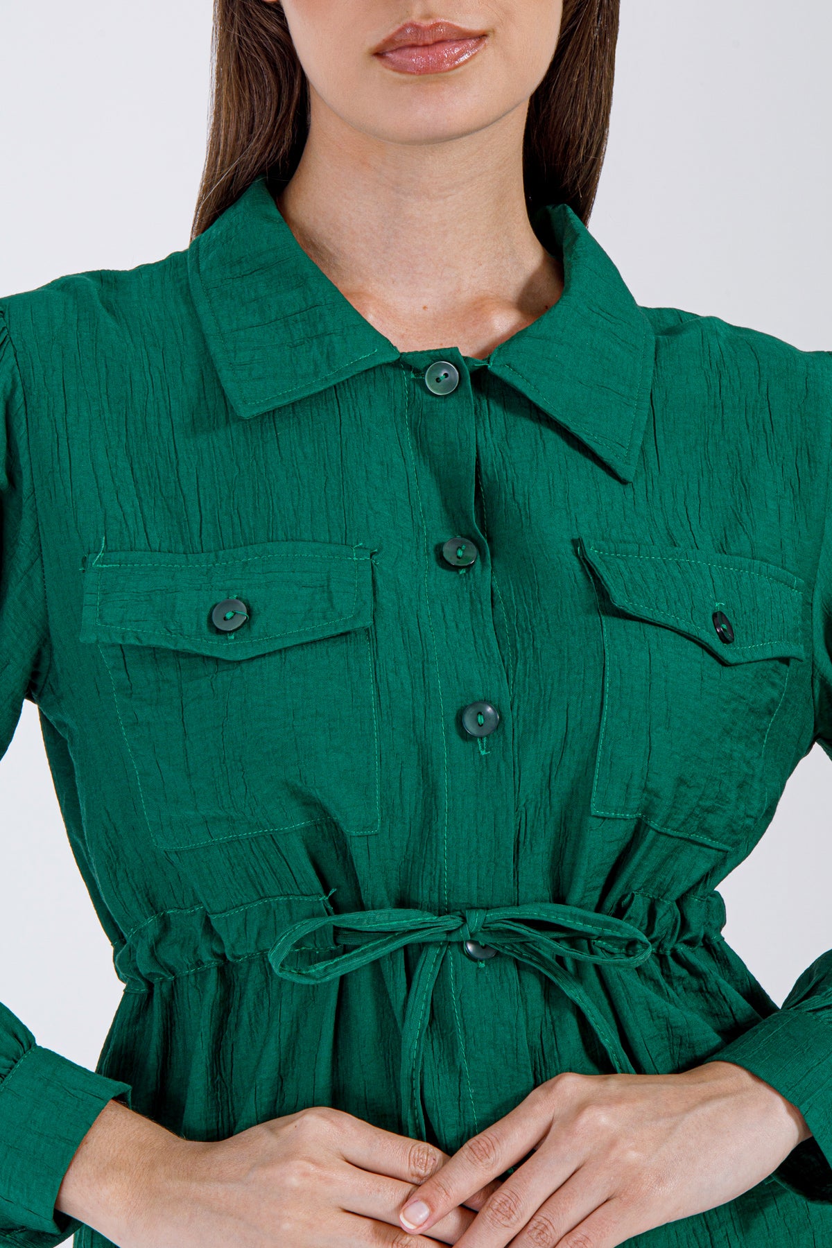 Emerald Green Button-Down Top & Skirt Set