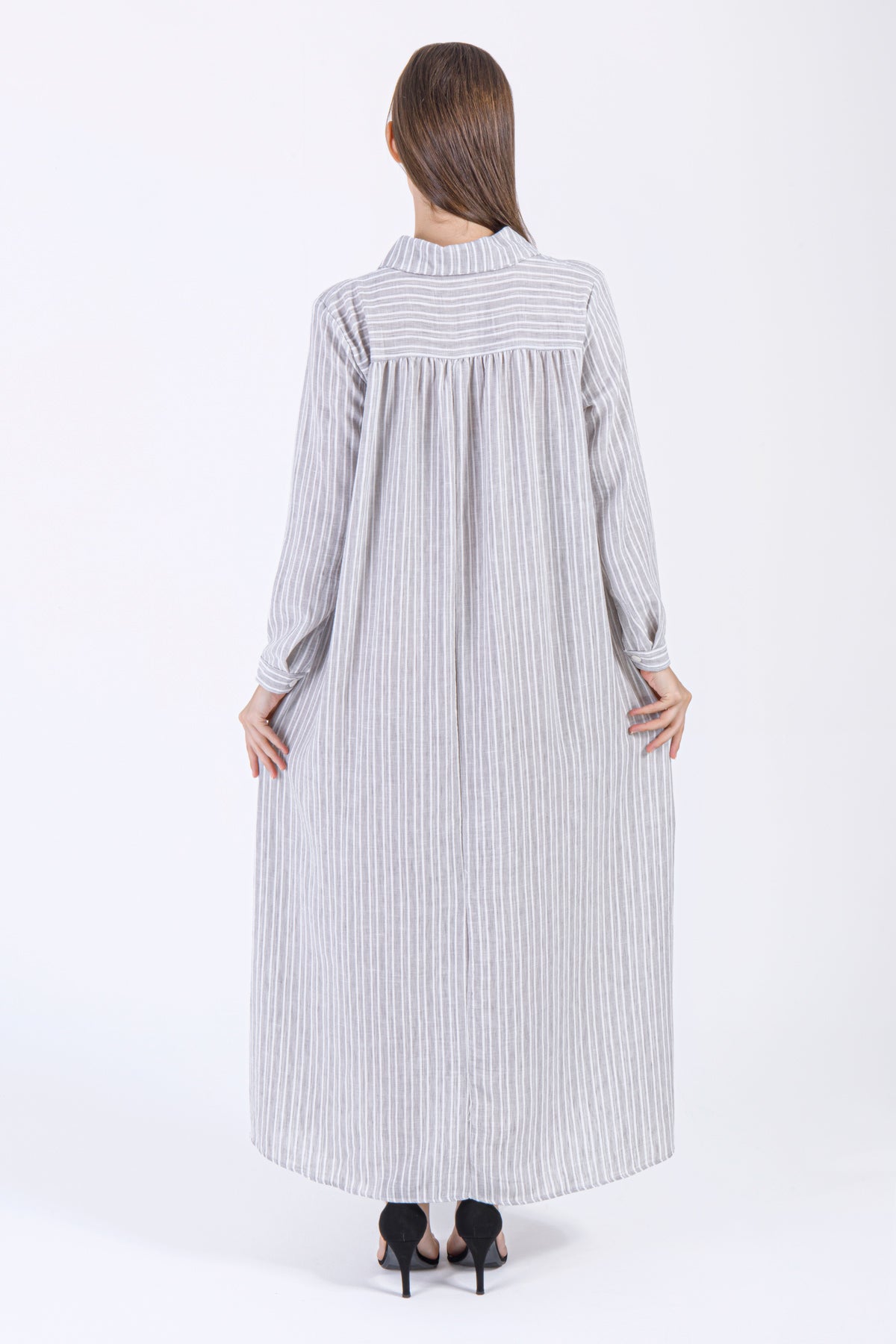 Laya Striped Maxi Dress – Soft Grey
