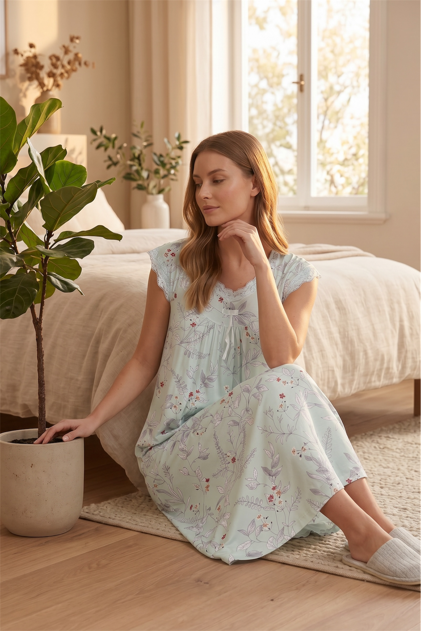 Celeste – Soft Mint Floral Nightdress | Women’s Lace Sleepwear