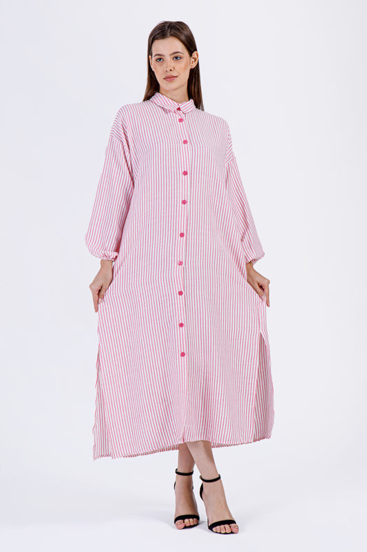 Ayla Striped Button-Down Dress – Pink & White