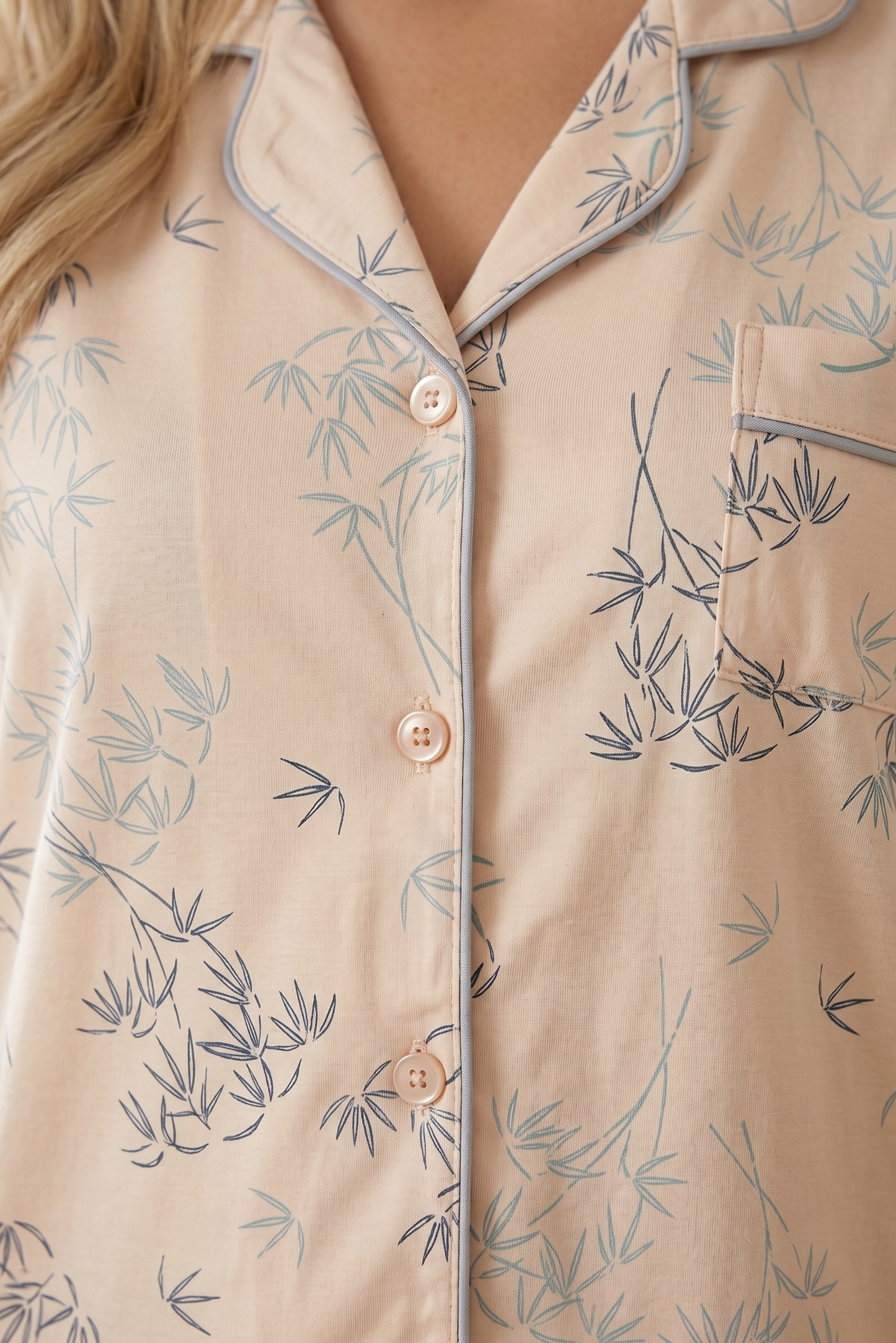 Celina – Soft Cream Botanical Sleepwear | Women’s Button-Up Lounge Set