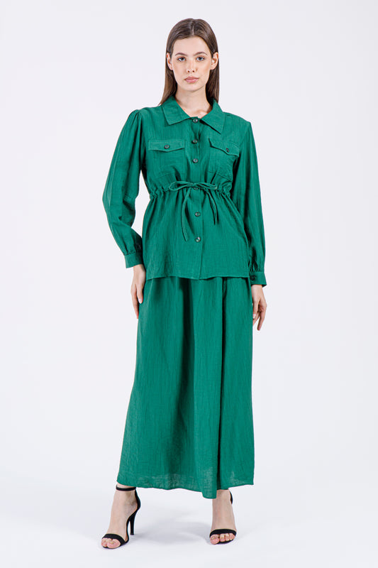 Emerald Green Button-Down Top & Skirt Set