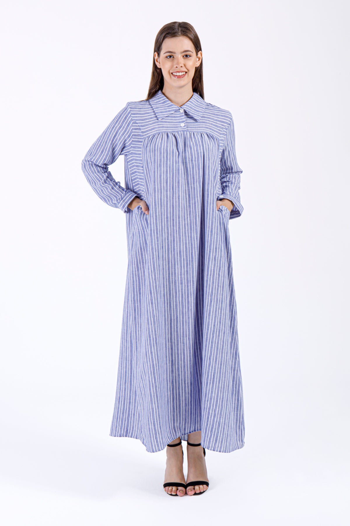 Lina Striped Maxi Dress – Blue & White