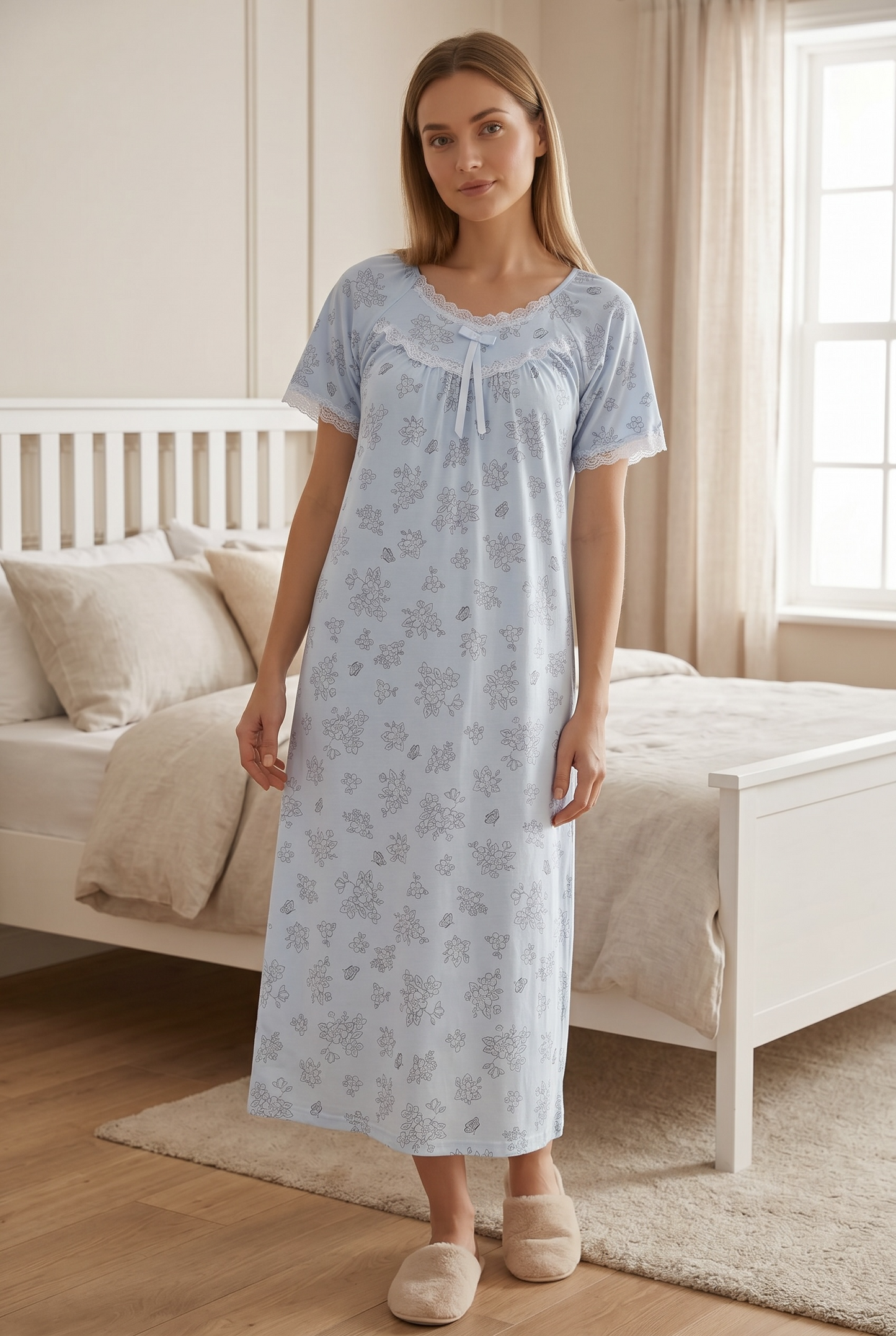 Aveline – Powder Blue Lace Nightdress | Women’s Sleepwear