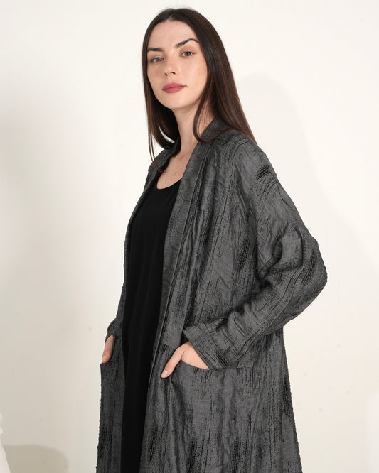 Stylish Grey - Abaya dress with Elegant Black Inner (2 pcs set)