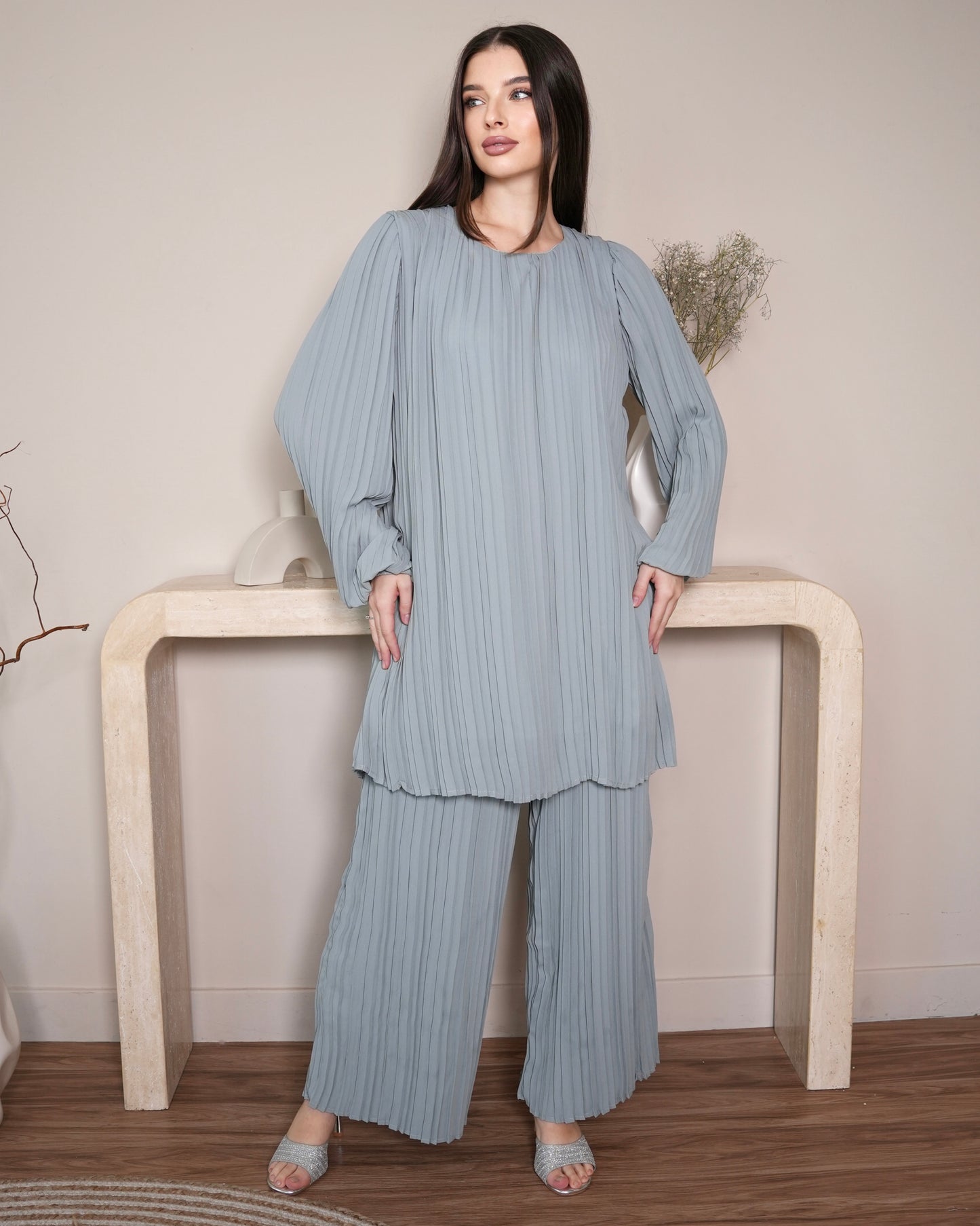 Celeste Pleated Set - Soft Blue