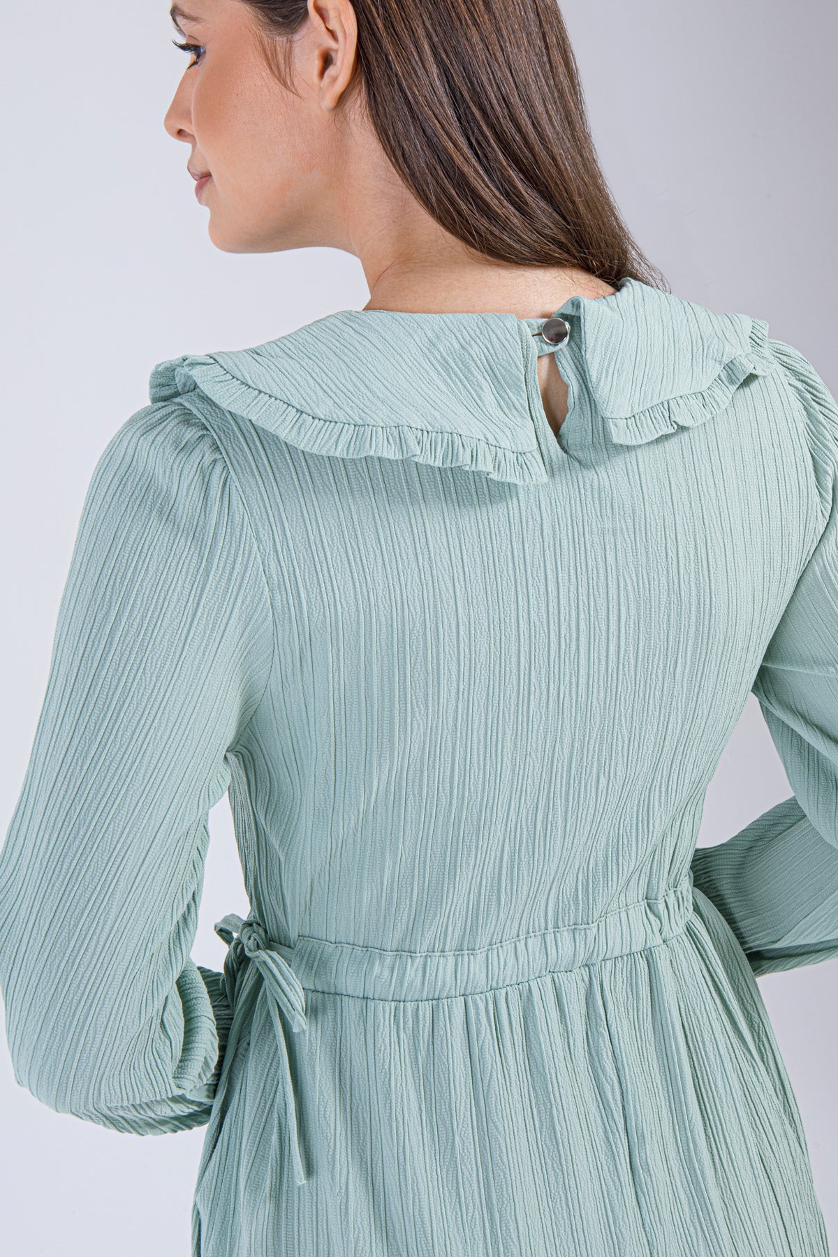 Ruffled Collar Crinkle Maxi Dress – Mint Green