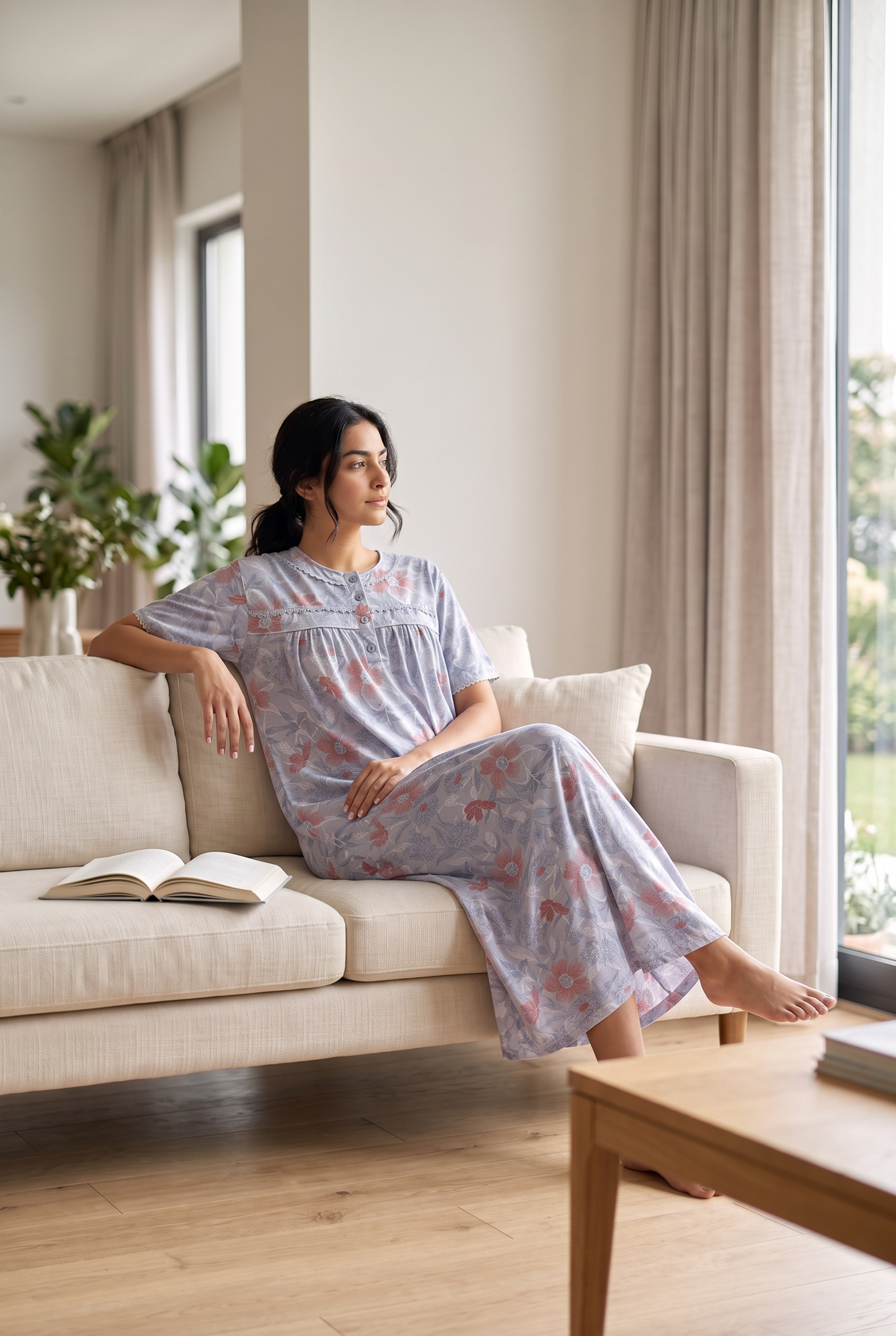 Mirelle – Soft Grey Floral Nightdress | Women’s Lace Sleepwear