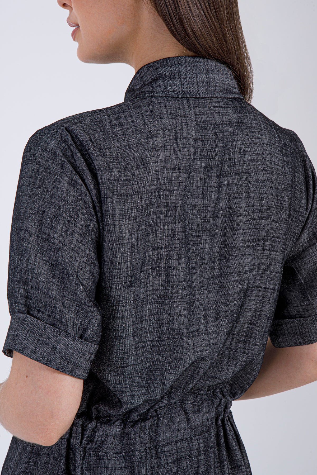 Charcoal Elegance – Modest Buttoned Maxi Dress