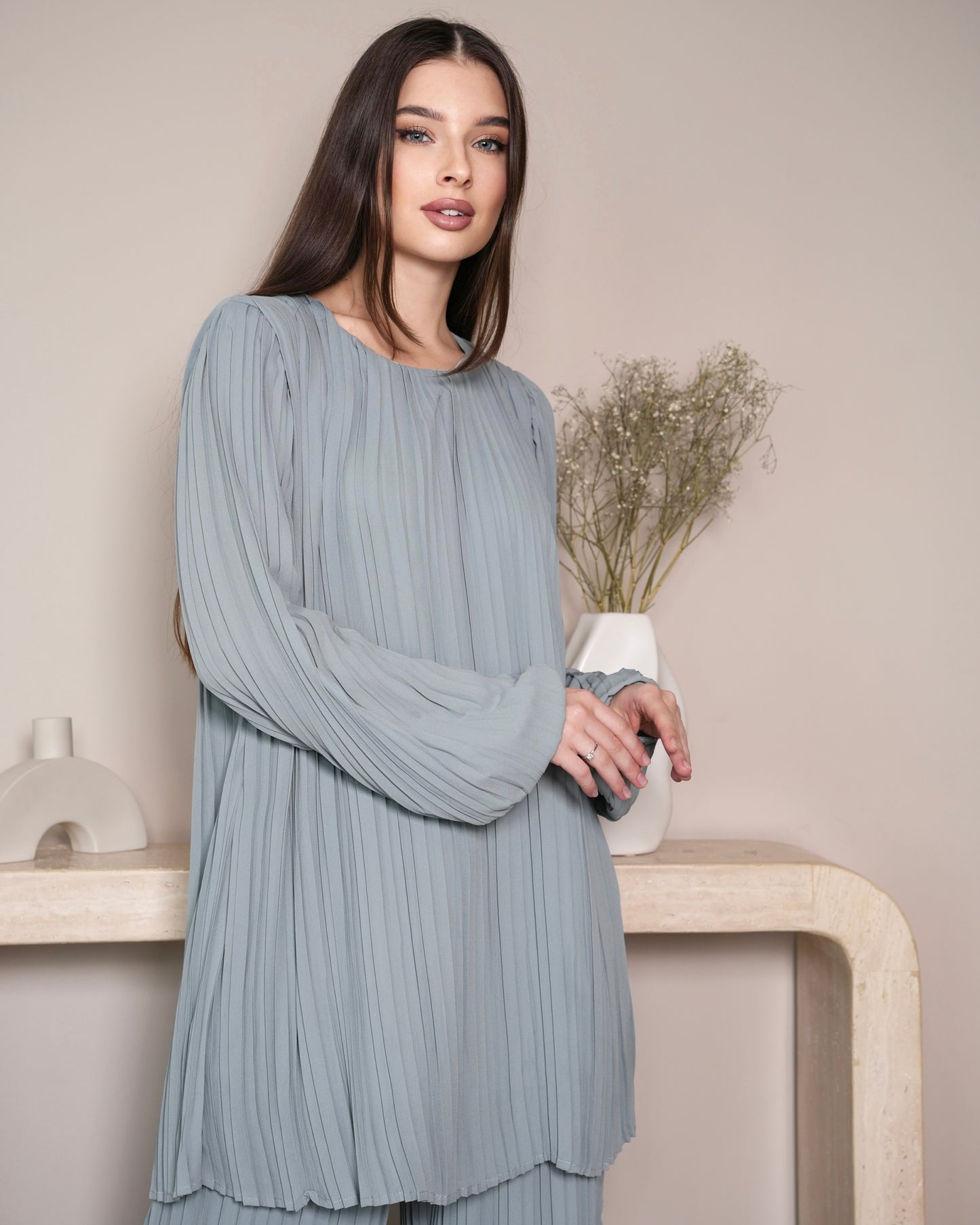 Celeste Pleated Set - Soft Blue