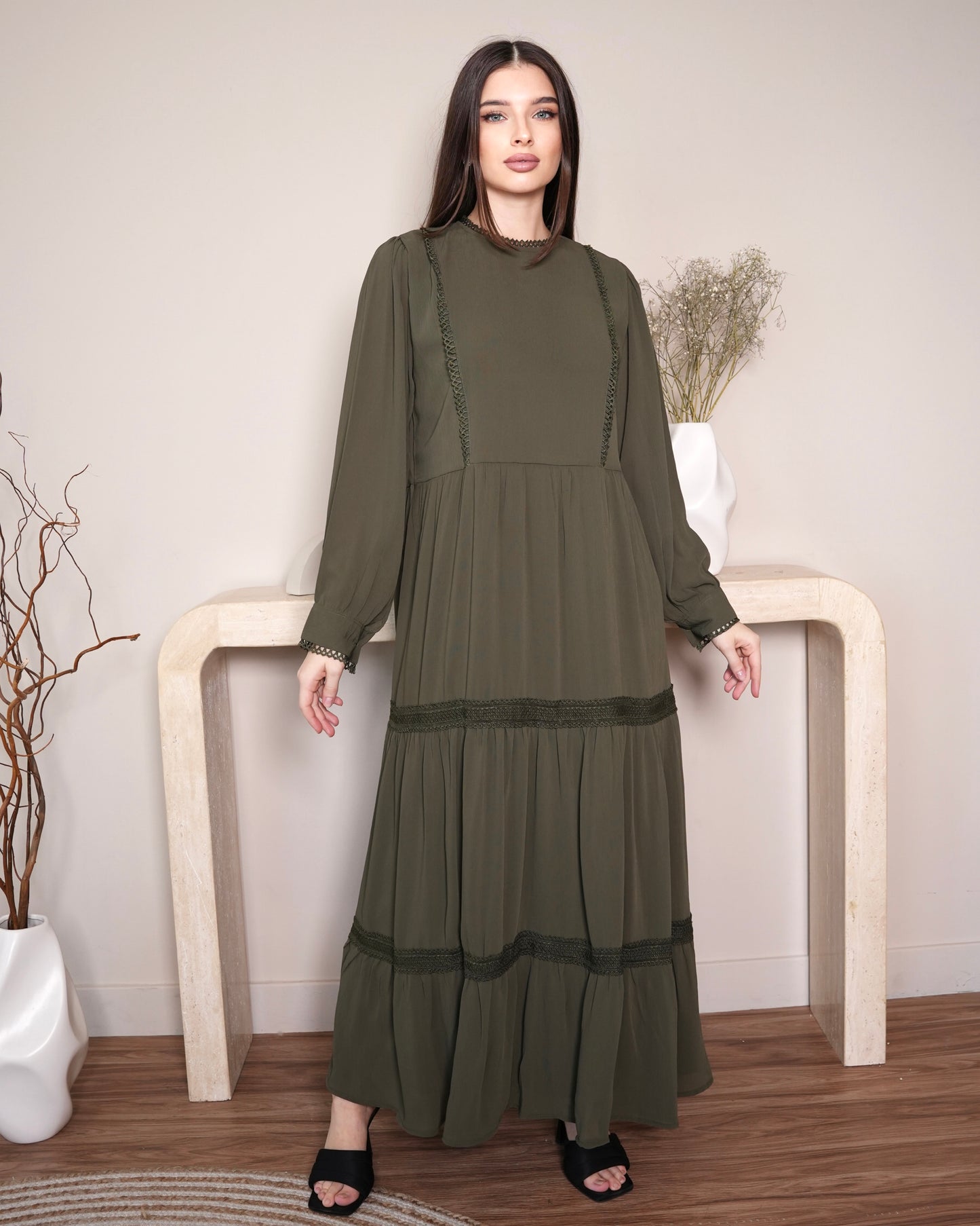 Ethereal Olive - Modest Maxi Dress in Olive Green