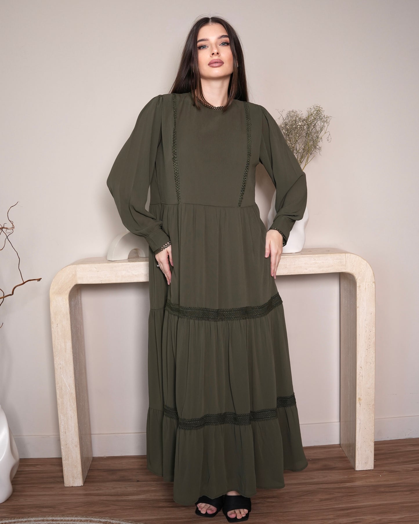 Ethereal Olive - Modest Maxi Dress in Olive Green