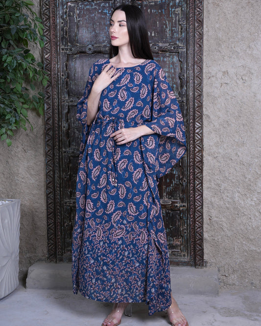 Timeless Beauty - Stunning Blue & Pink Modest Kaftan Dress