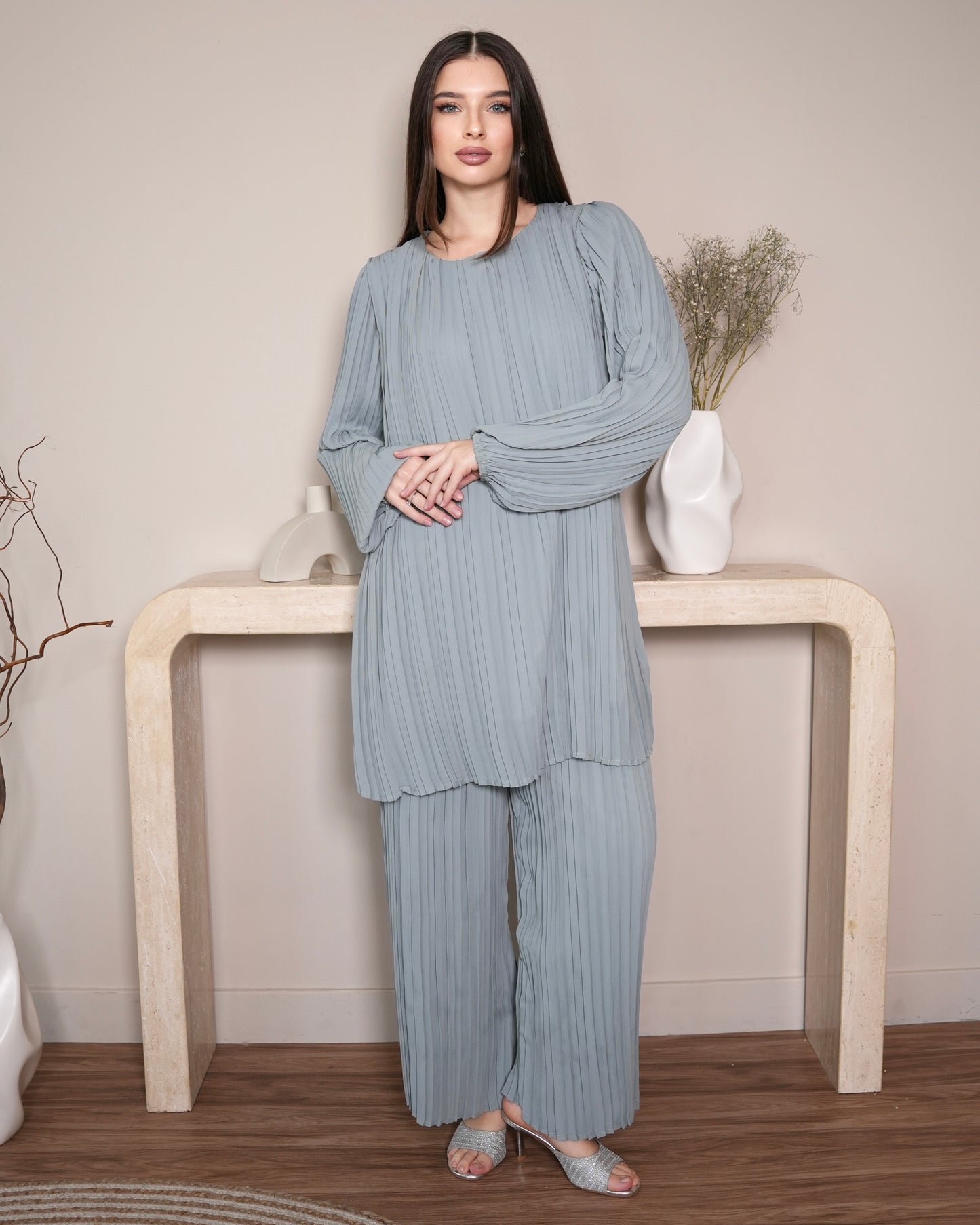 Celeste Pleated Set - Soft Blue