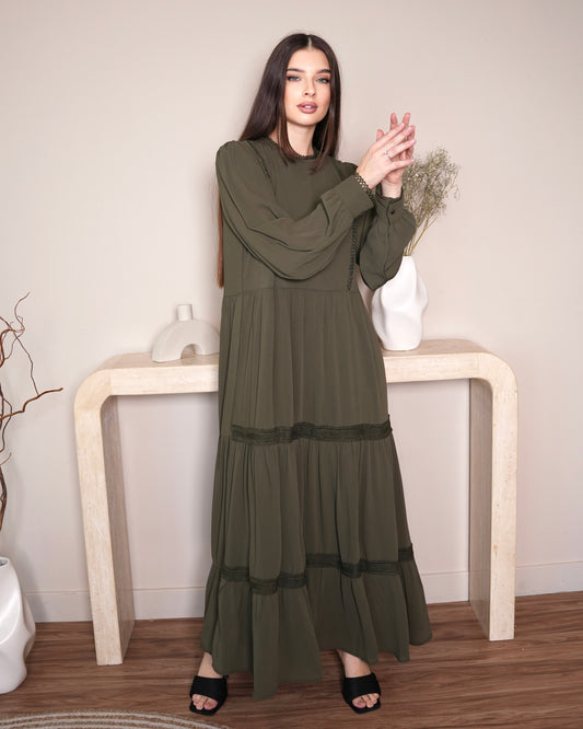 Ethereal Olive - Modest Maxi Dress in Olive Green