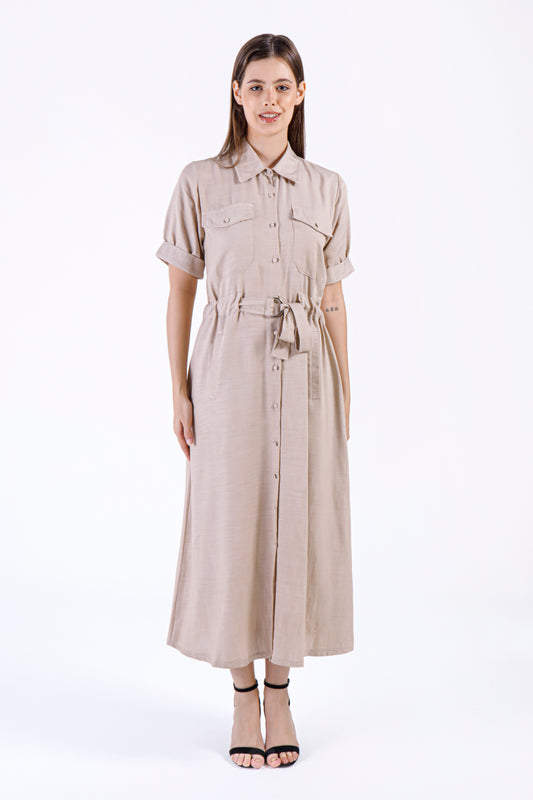 Ranya Button-Down Maxi Dress – Desert Sand