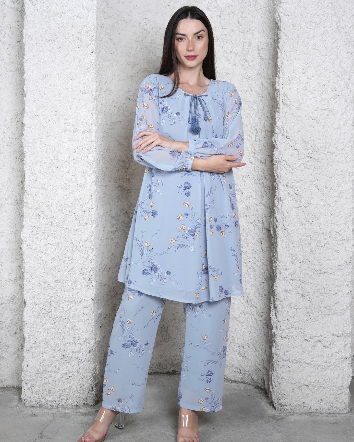 Blue Skies Bouquet - Chiffon printed Co-ord set