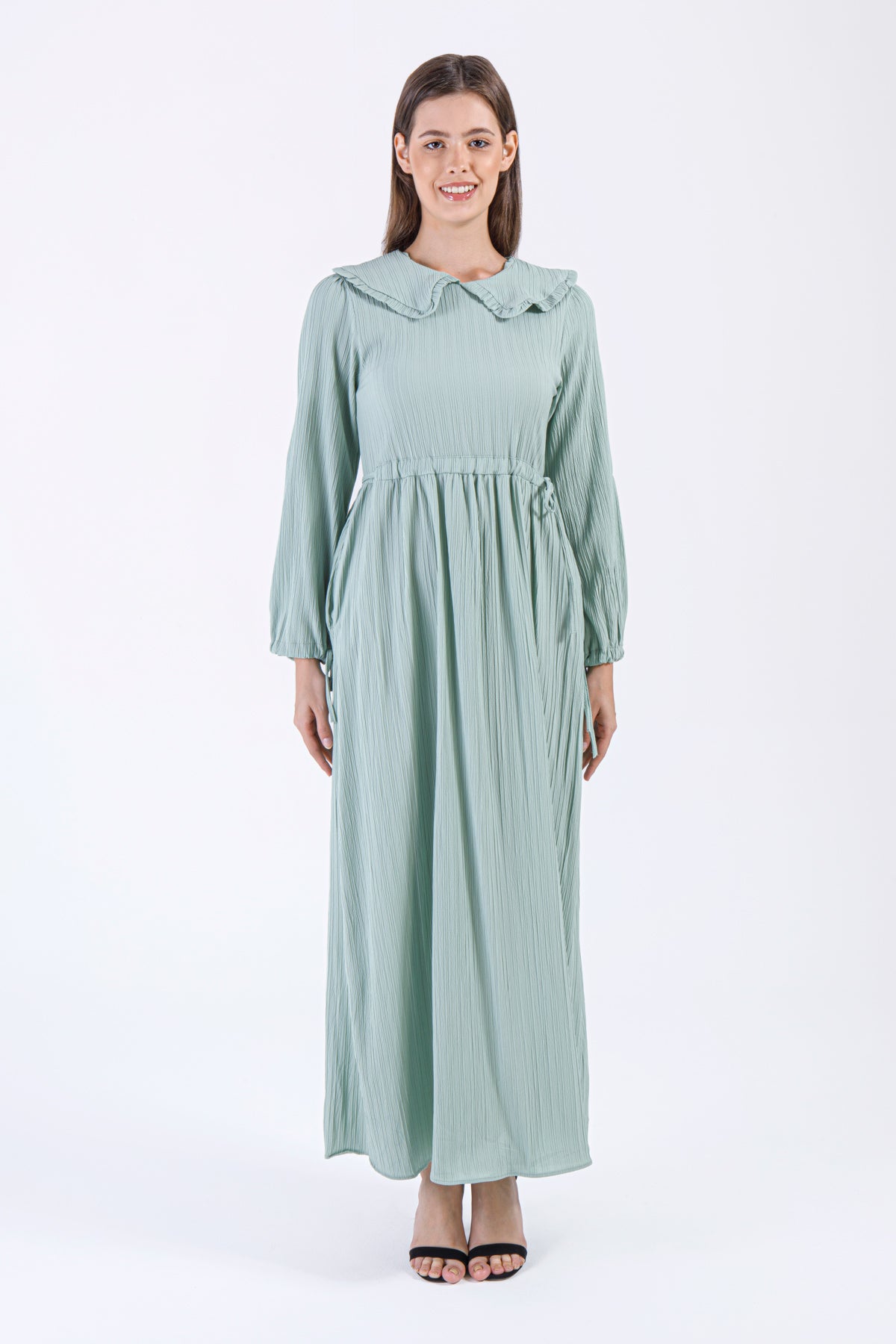 Ruffled Collar Crinkle Maxi Dress – Mint Green