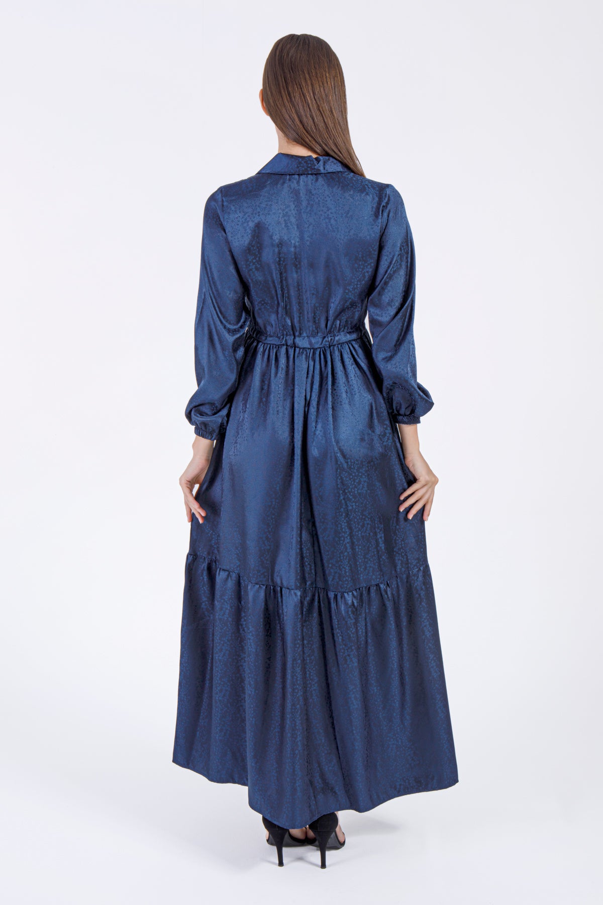 Midnight Blue Elegance – Modest Satin Maxi Dress