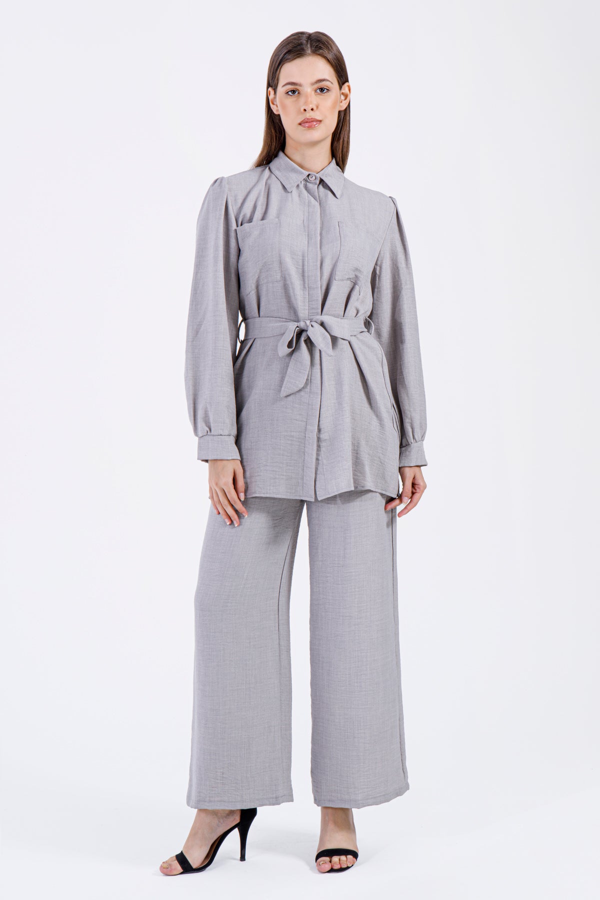 Elira Belted Set – Dove Grey