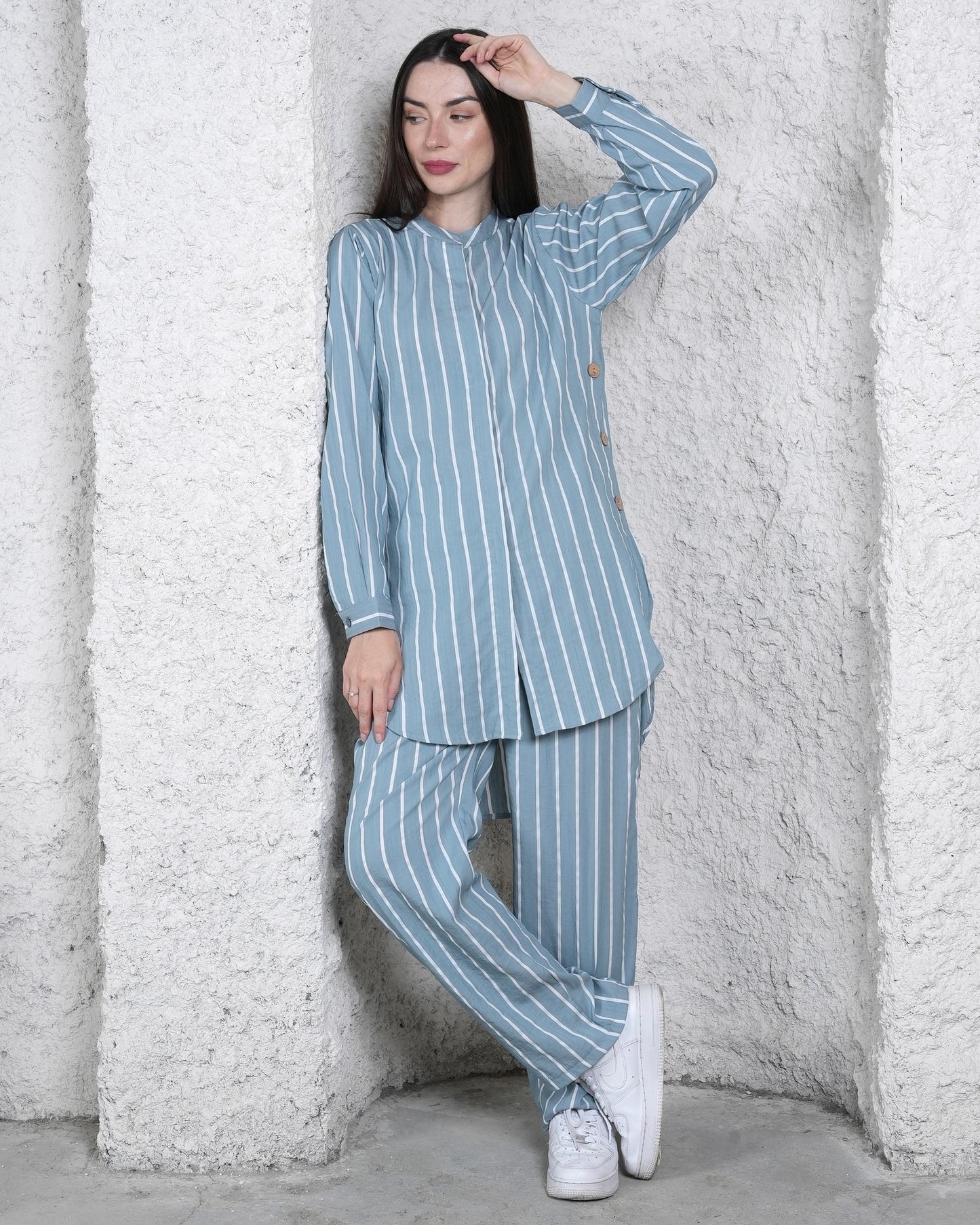 Blue Horizon - Co-Ord Set with White Stripe Lines.