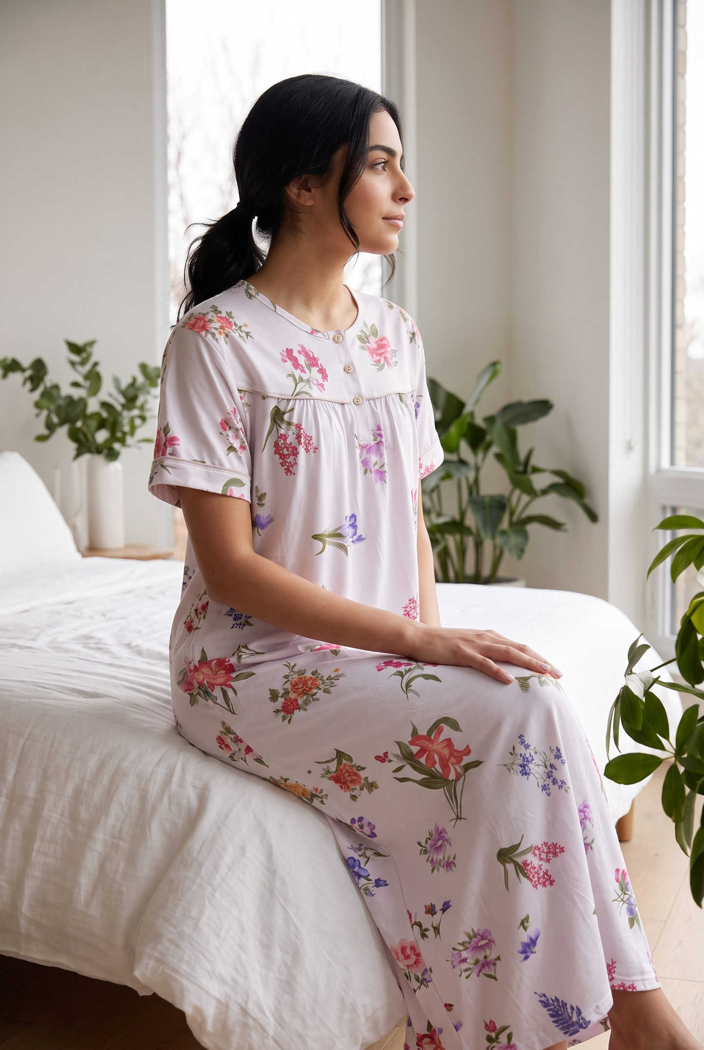 Florina – Soft White Floral Nightdress | Women’s Lace Sleepwear