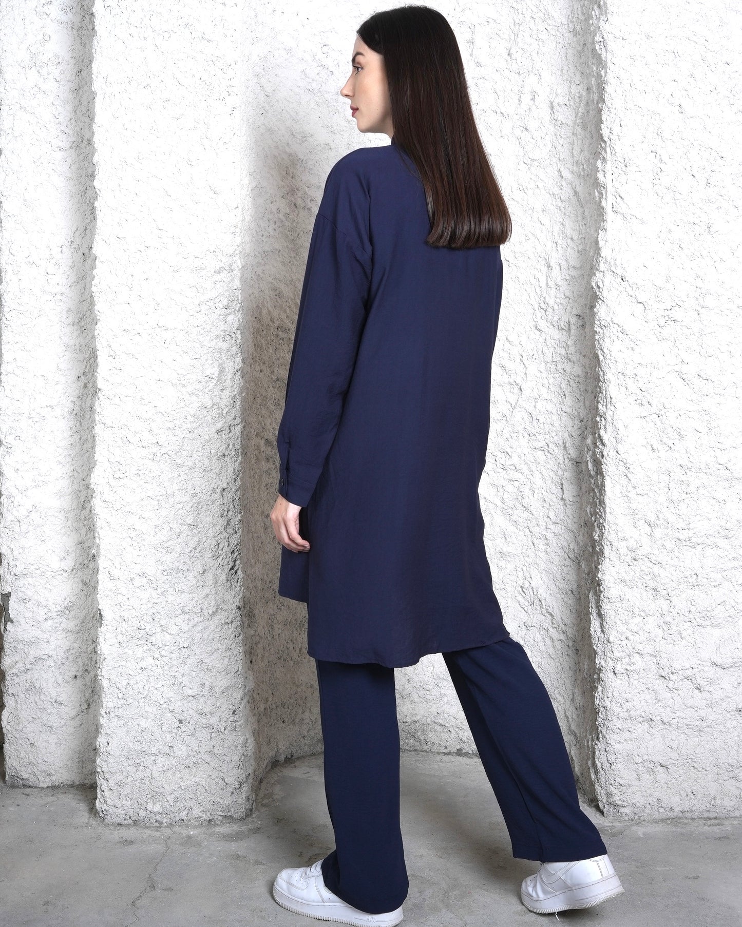 Buttoned Elegance - Navy Blue Co-ord Set with Front Pocket’s