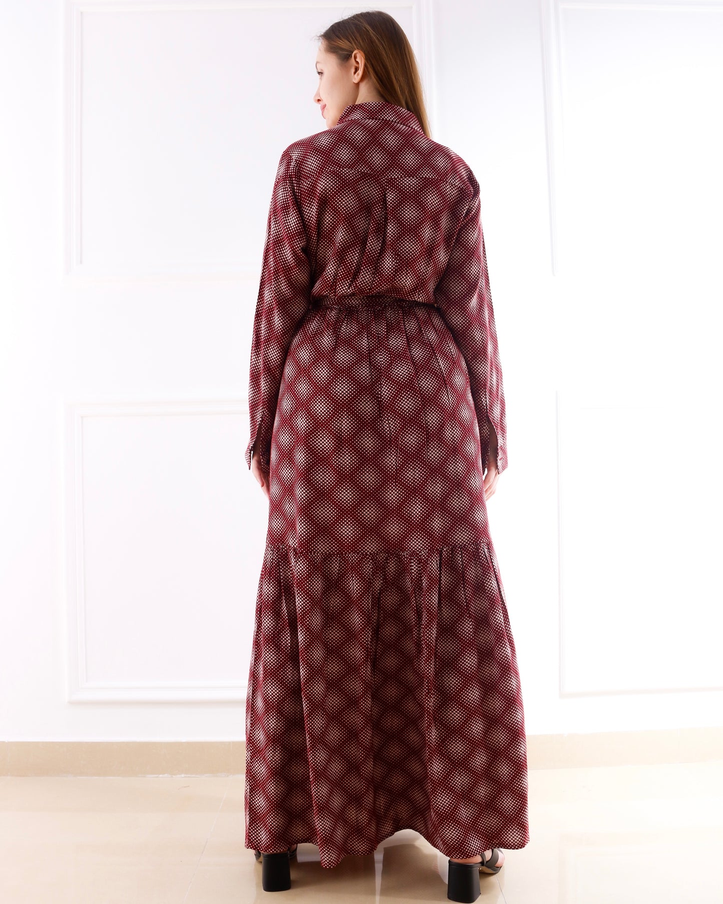 Printed Long Dress - Maroon