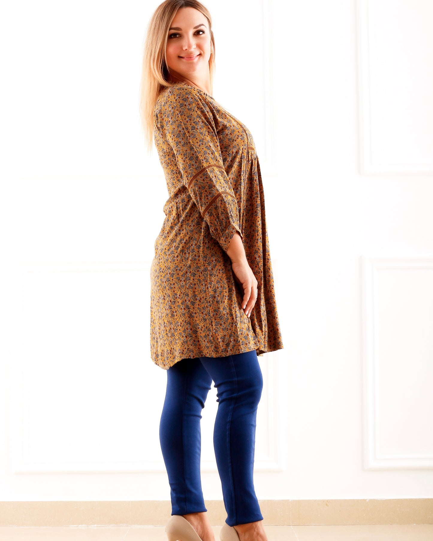 Versatile Lace finish Top - Mustard